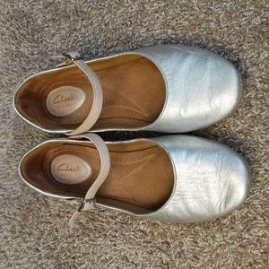 Clark's silver Mary Jane flats